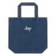 dap embroidery organic denim tote bag